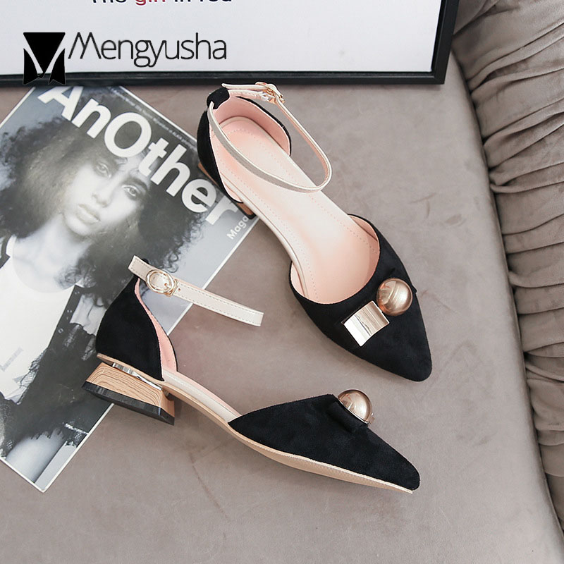 Designer Brand metal decorate sandals women buckle band sandales pointed toe ck wood heels sandalias mujer plus size 43