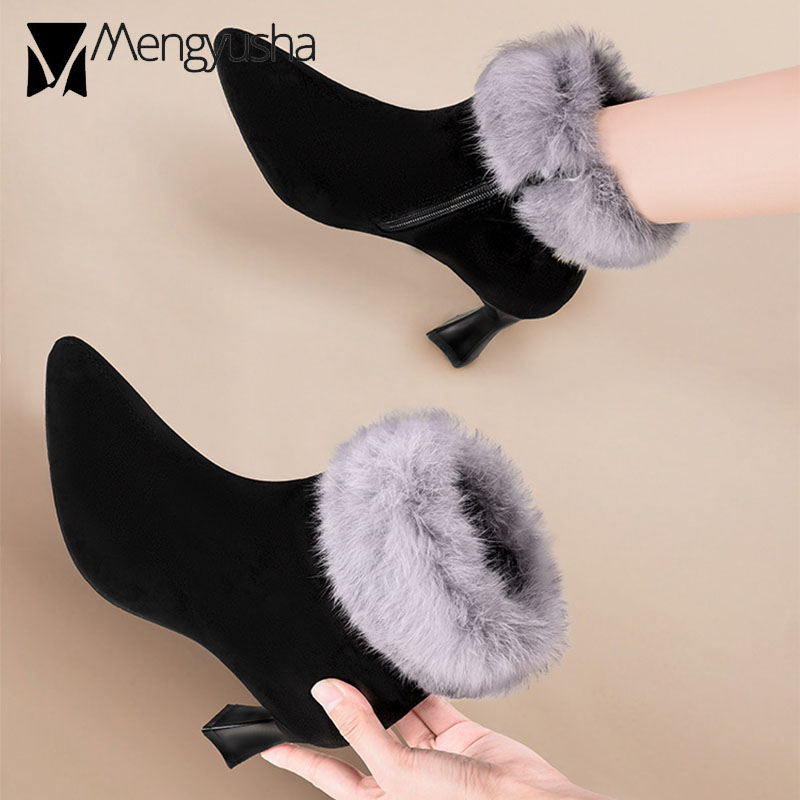 Shoes Women Winter Warm Snow Boots with Fur Brand Ladies High Heels ck Booties Female Cozy Plush Botas Mujer on Pumps 2023 a9e3