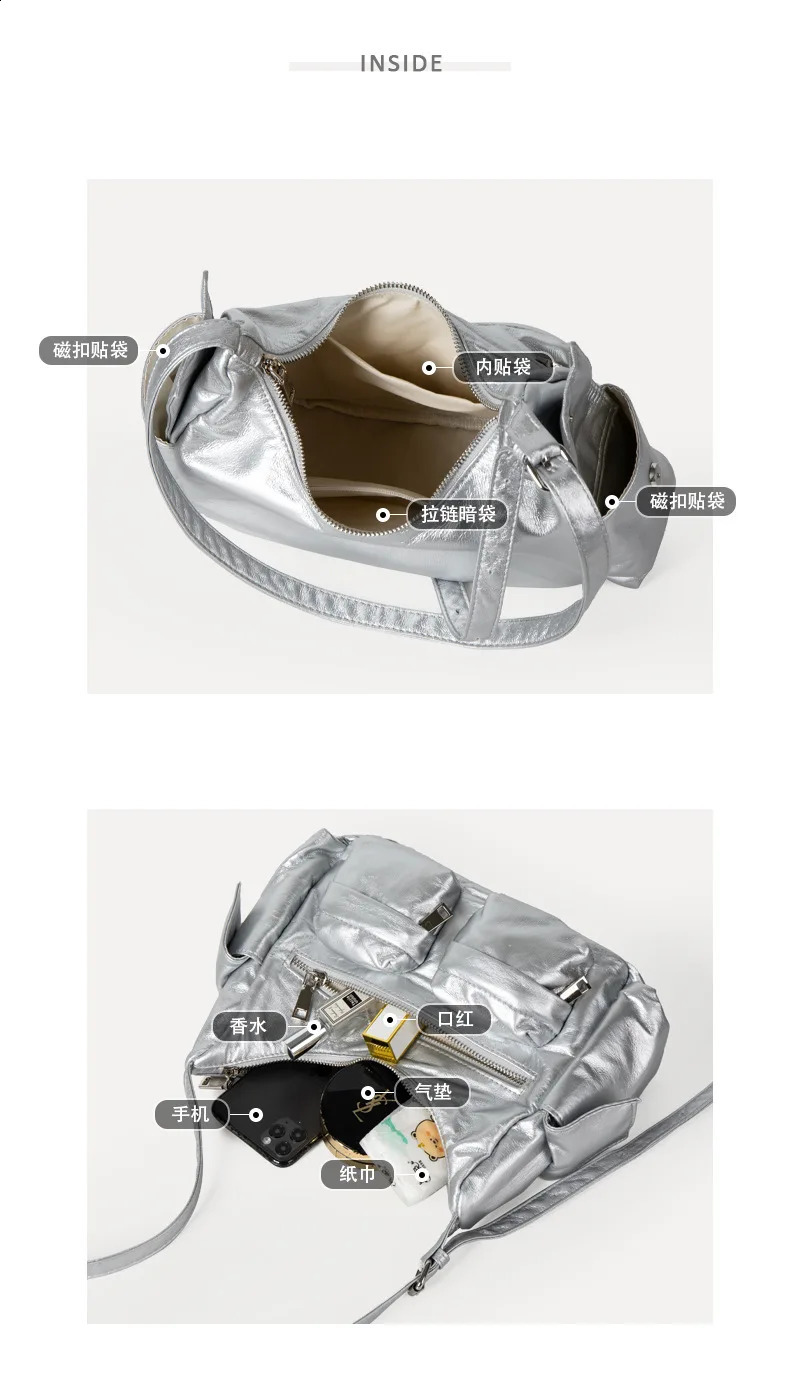 Fashion Silver Stray Y2K Shoulder Cross Bag for Women Handbags and Wallets Solid Messenger Bag High Quality 240902