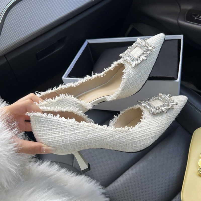 2025 new Woman New Fashion Shoes Ponted Toe Thin High Heels Crystal Pumps Elegant Style Party Ladies Footwear Autumn Champagne Sier f38f