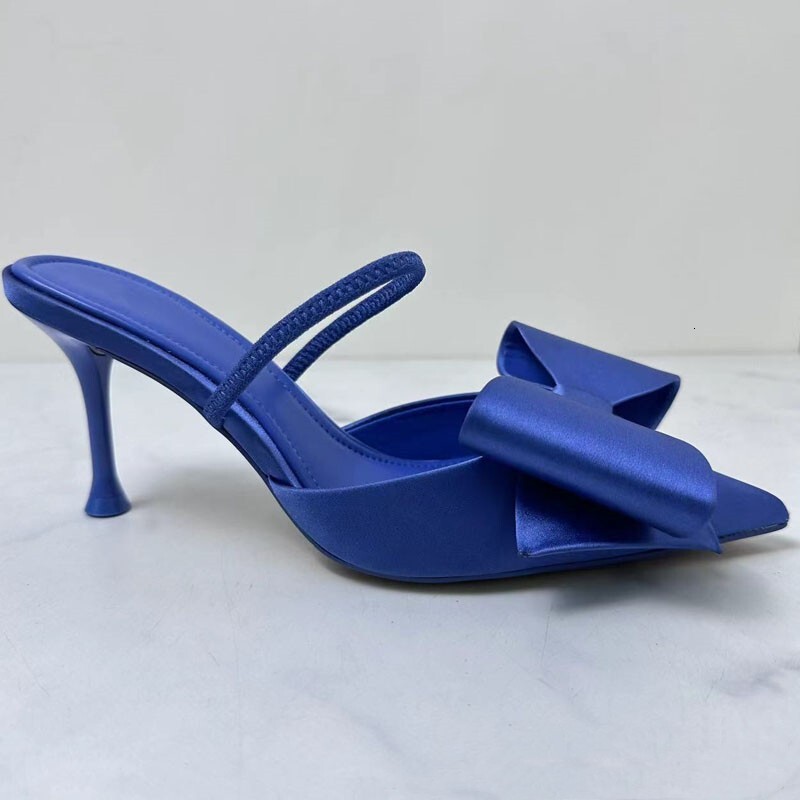 2024 New Blue Women's Sandals Fashion Bow High Heels Sexy Pointed Designer Women's Shoes