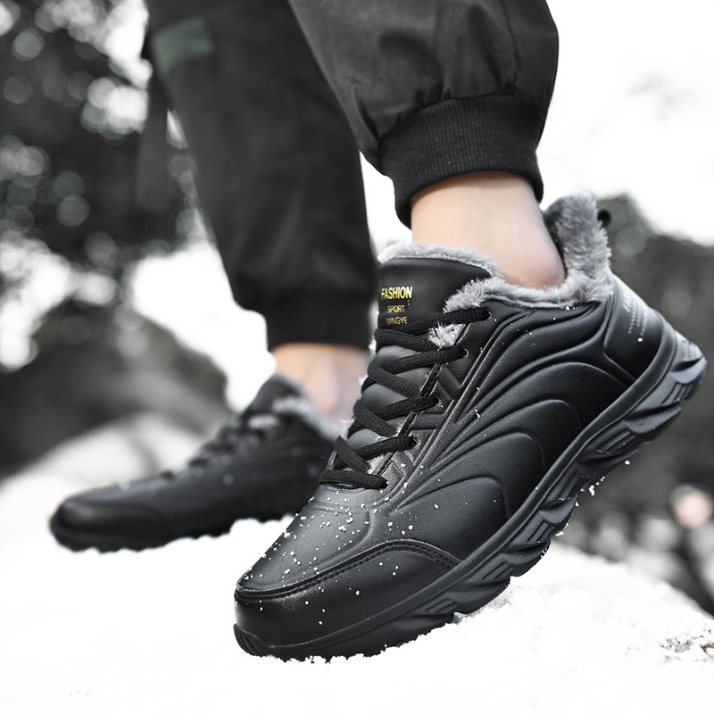 Winter Cotton Plush Casual Leather Warm Lace Up Black Men Sneakers Desinger Shoes atos De Hombre Plus Size 47 045f