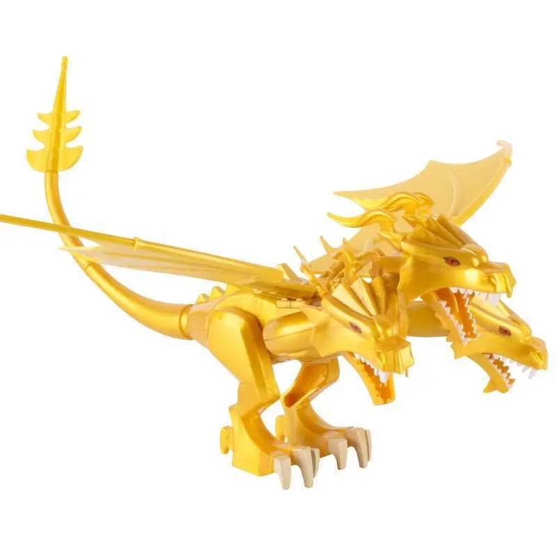 Magic Medieval Series 3-Head Golden Flying Dragon Block Killer Crocodile Digital DIY Bird Toy Boy Christmas Gift W240828