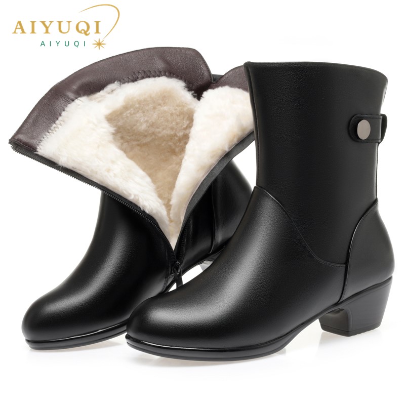 Winter AIYUQI Shoes 2024 New Large Size 41 42 43 Genuine Leather Women Dress Natural Wool Women's Half Boots 50da 's