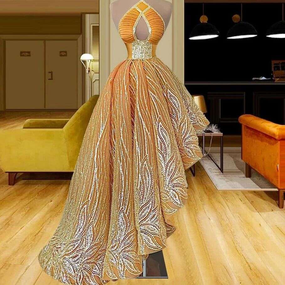 New Design Arabic Dubai High Low Lace Evening Dresses Sleeveless Open Front Women Formal Gown 0220