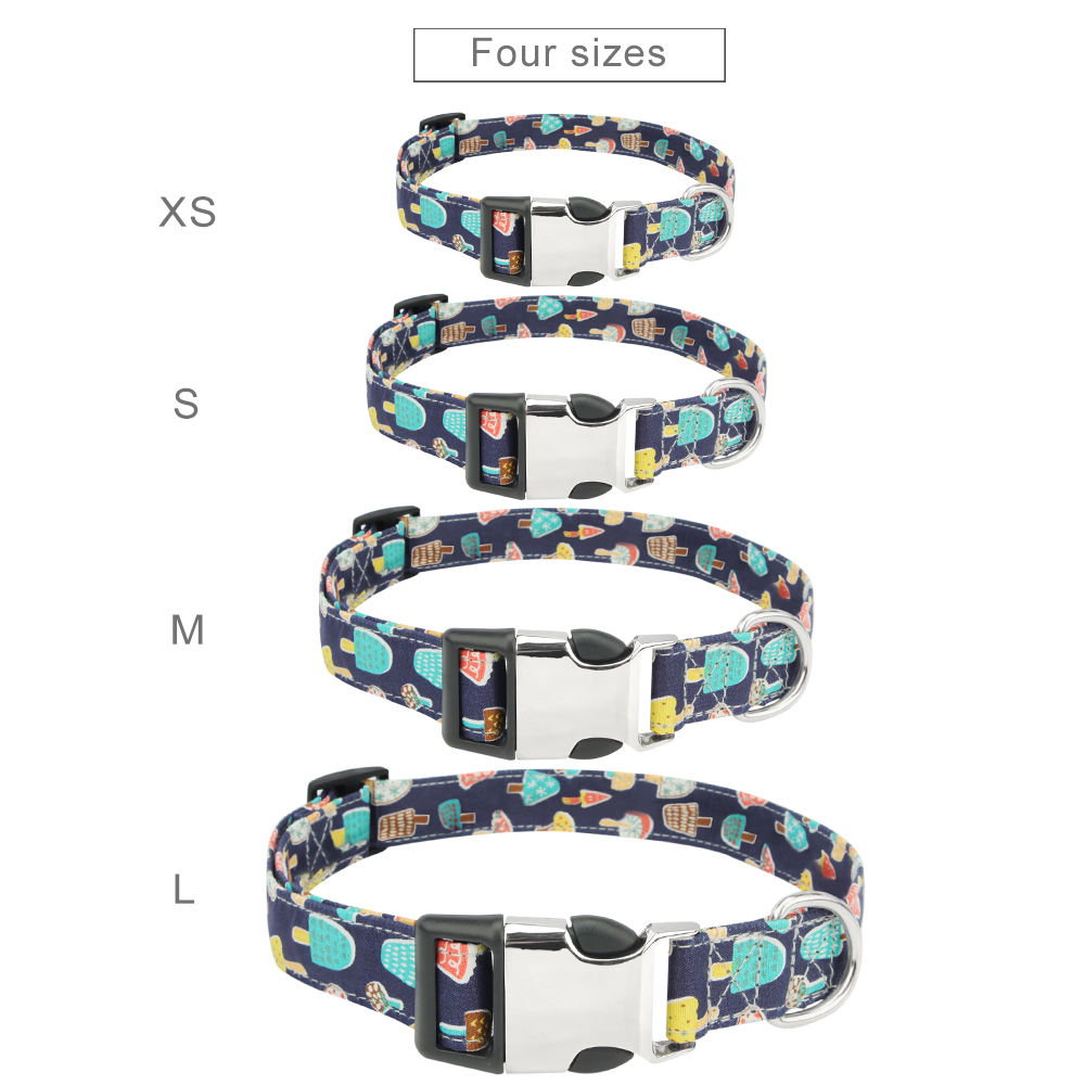 Unique Style Cartoon Pattern Dog Collar with Metal Buckle Puppy Adjustable Cloth Collars for Dogs and Cats Small Medium Large