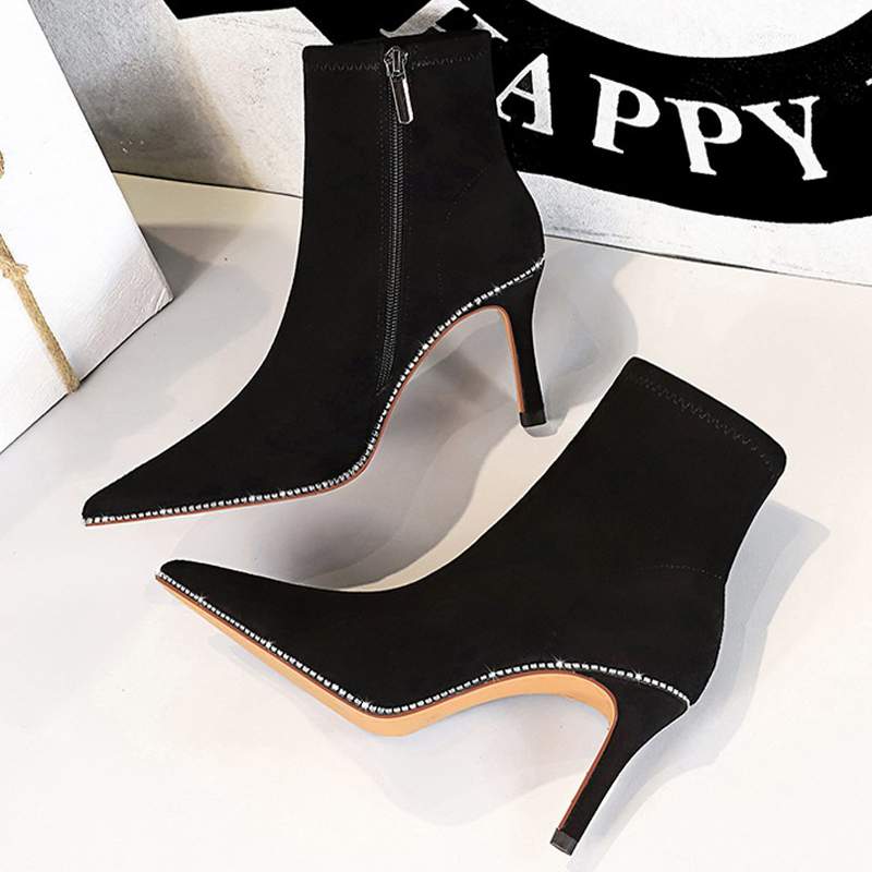 Rhies BIGTREE Suede Women Stiletto High-heel Sexy Party Shoes Women's Ankle Boots Side Zipper Short Boot 1af6 's