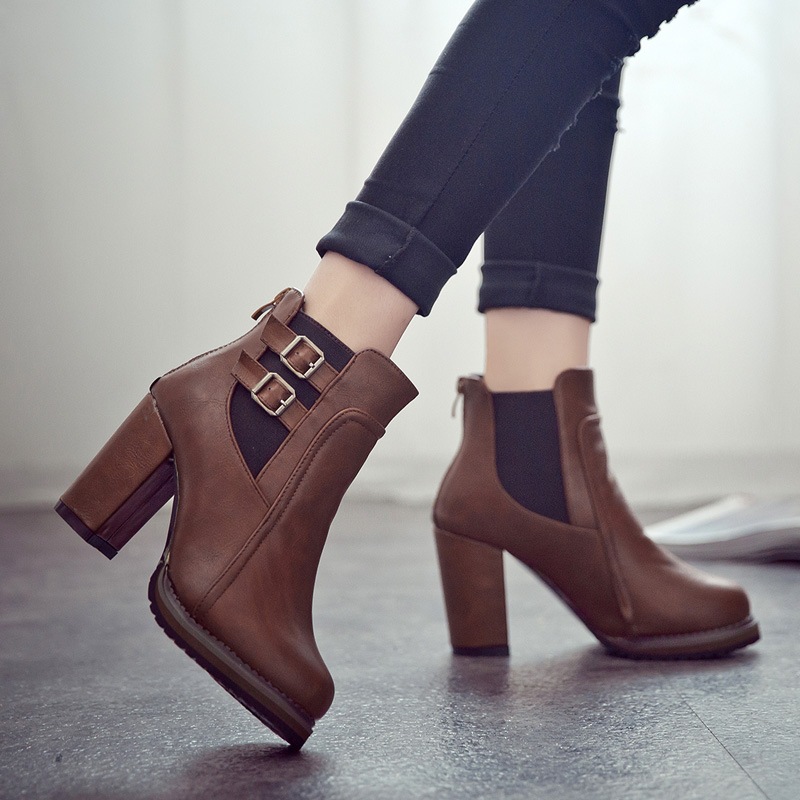New Boot Autumn Winter Short High Heel Ankle Boots Black Women Shoes 567 5eb9