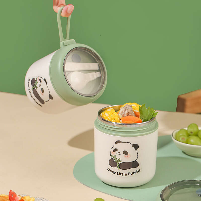 Panda breakfast 304 stainless steel Japanese with lid spoon sealed soybean milk cup insulated soup pot