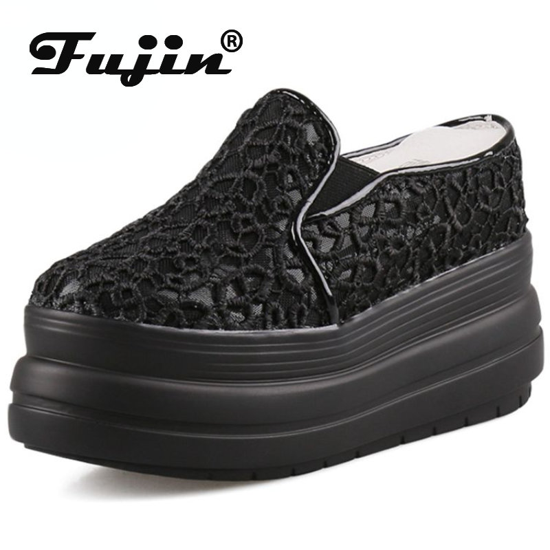 Fujin 10.5cm 10cm Air Mesh PU Leather Women Casual Shoes Platform Wedge Sneakers Chunky Heel Summer Shoes Fashion Hidden Heels