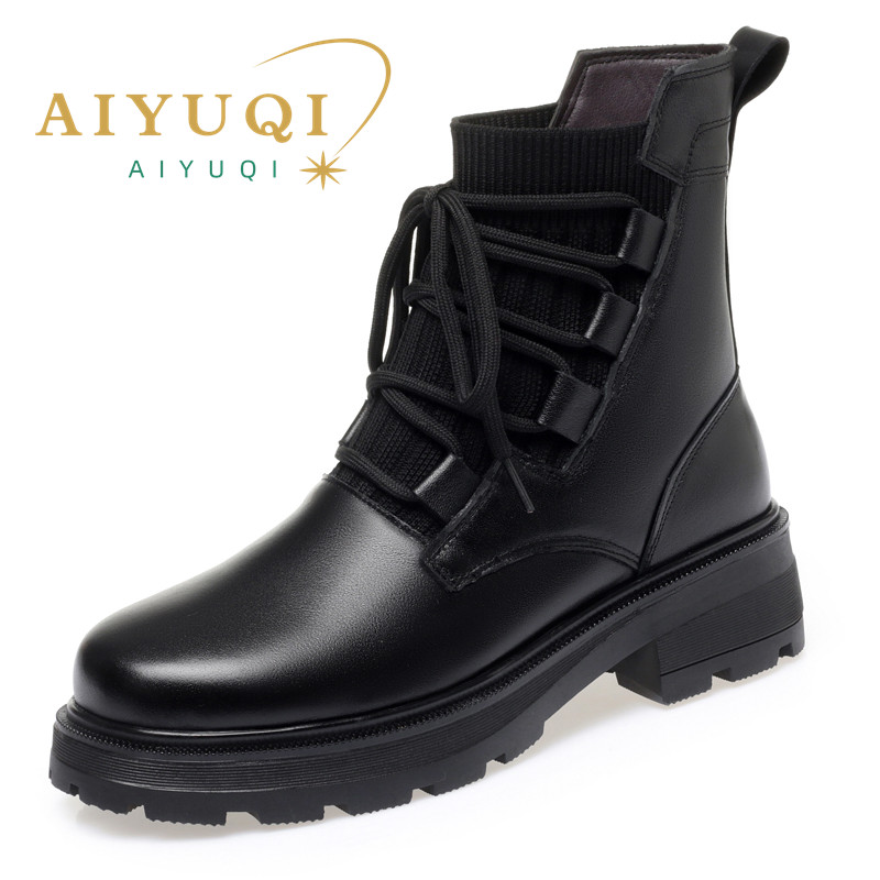 AIYUQI Women Boots Winter Large Size 2024 New Genuine Leather Women Motorcycle Boots Wool Warm Retro Non-slip Ladies Ankle Boots