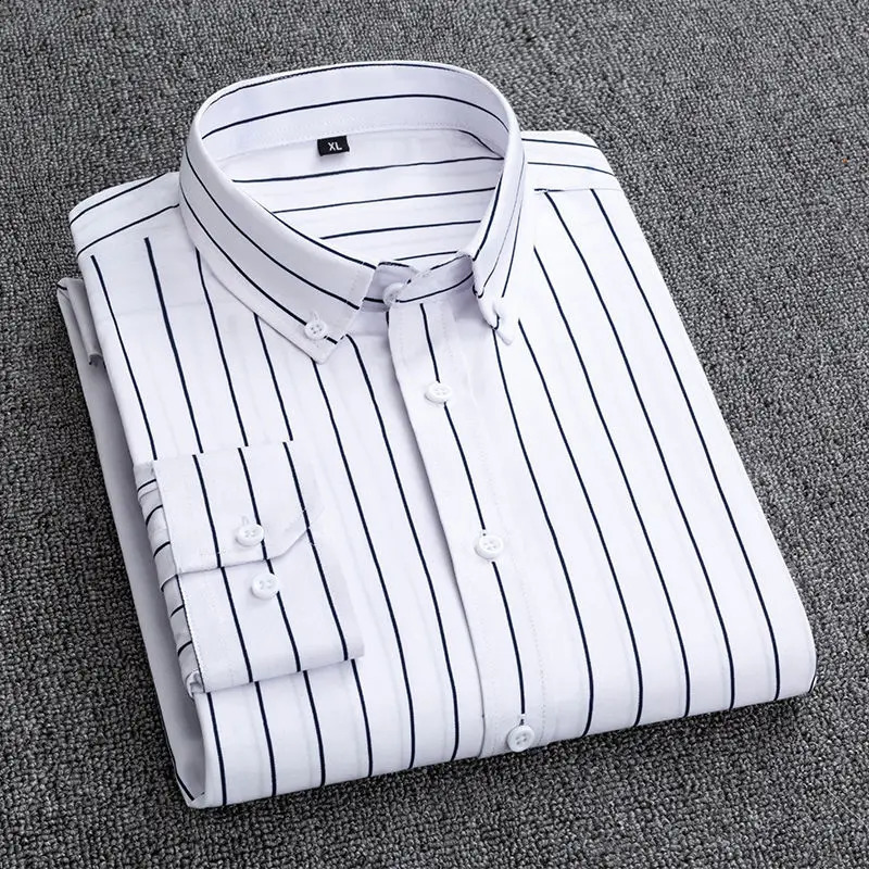 Mens Dress Shirts Striped Long Sleeve Spring Autumn Smart Casual Business Non-Ironing Slim Fit Formal Mens Shirt Blue White 240902
