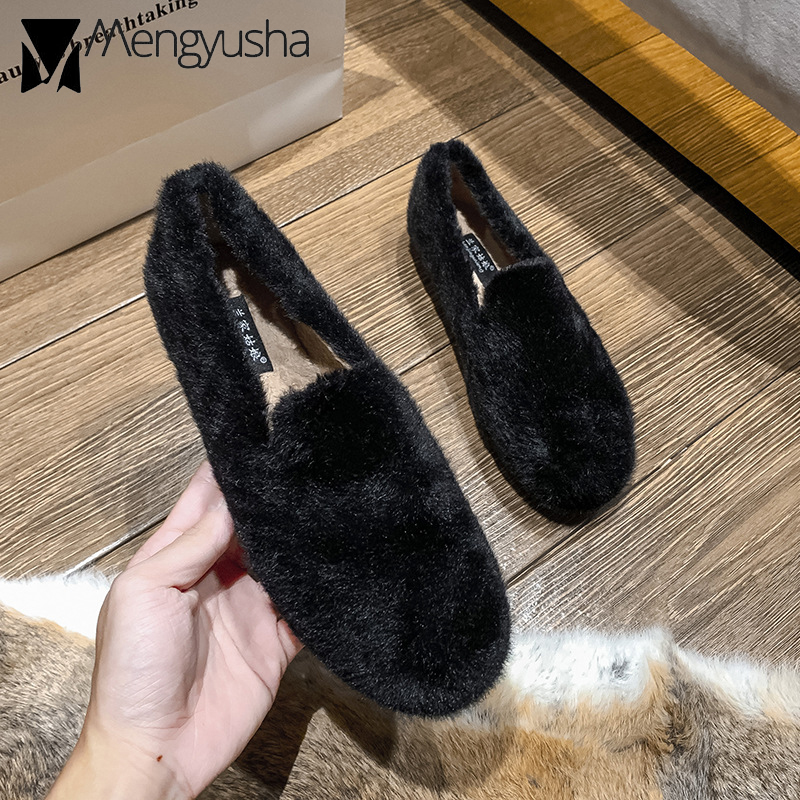 fur winter 2024 rabbit 4dba7 flats women cotton padded moccasins shoes female slip on loafers warm furry creepers big size 42 43 ry