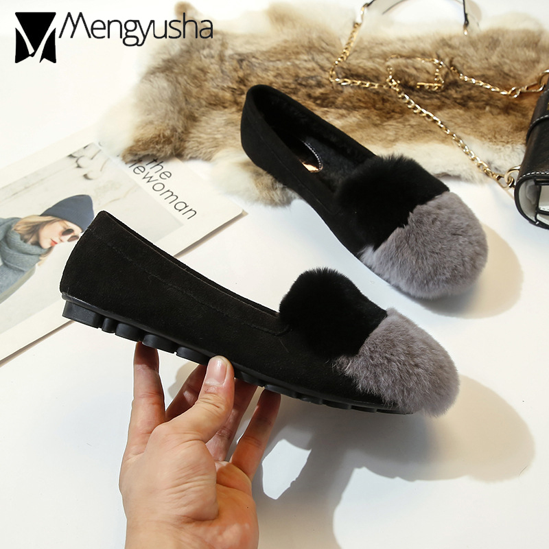 color mixed rabbit f064b fur flats women winter socofy ck moccasins female cotton padded loafers warm snow shoes big size 43