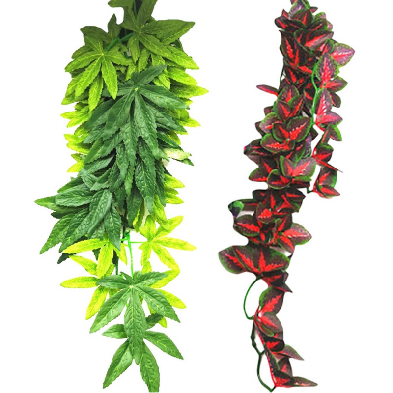 1PC Reptile Plants Plastic Simulation Leaf with Sucker Fish Tank Aquarium Decoration Artificial Green Plant Fake Hanging Leaves