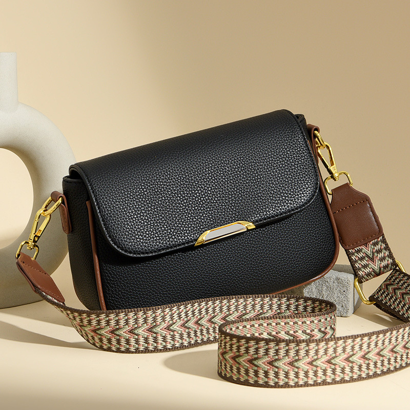 2024 minimalist and popular cowhide patterned flap small square with double strap diagonal cross single shoulder bag, giving mother genuine leather wo