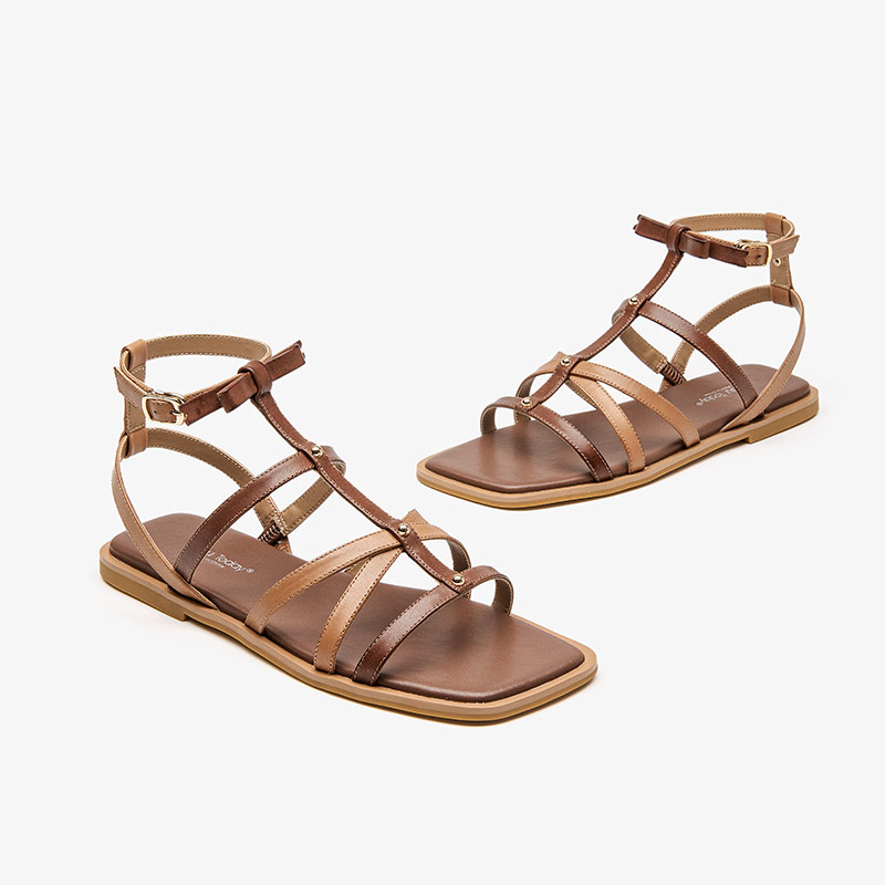 Gladiator BeauToday Sandals Women Calfskin Leather Narrow Band Square Toe Buckle Strap Beach Flat Ladies Shoes Handmade 32360 ff42