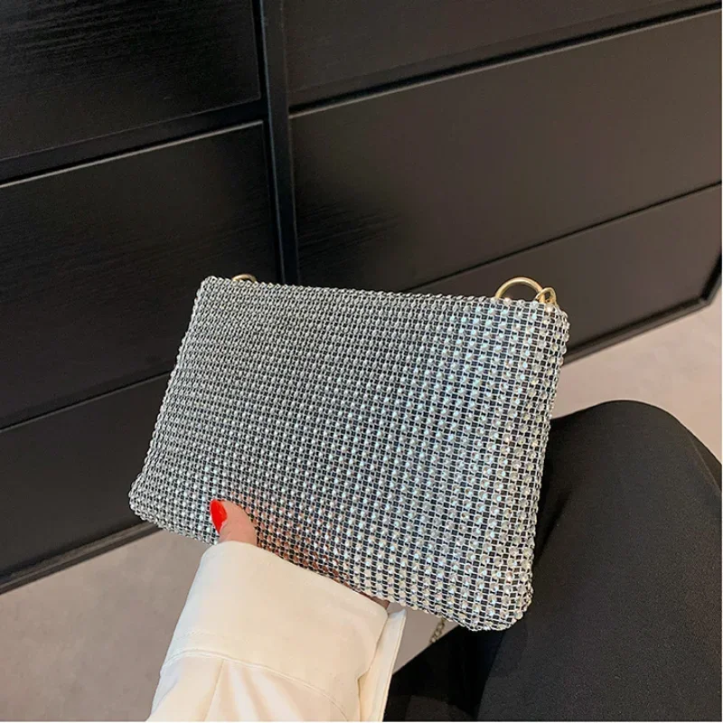2023 Summer New Korean Women's Handbag Water Diamond Sparkling Small Square Bag Trendy One Shoulder Messenger Bag