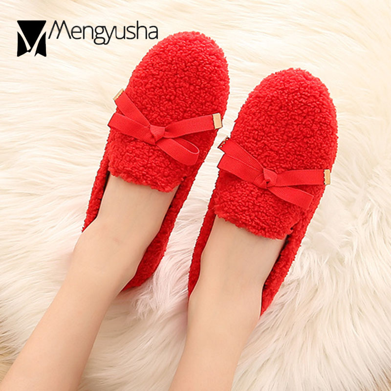 woman cf0c3 plush moccasins Butterfly-Knot fur flats slip on loafers female winter cotton plus size lambswool ballet shoes women cott