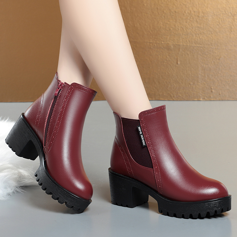 AIYUQI Women's Winter Boots Platform High Heel 2024 New Large Size Women's Ankle Boots Warm Wool Round Head Female Marton Boots