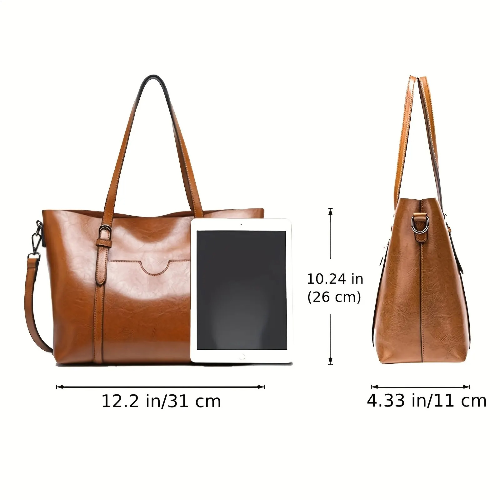 Women Handbags Tote Bag Soft PU Leather Retro Large Capacity Multipocket Casual Shoulder Crossbody Mothers y240902