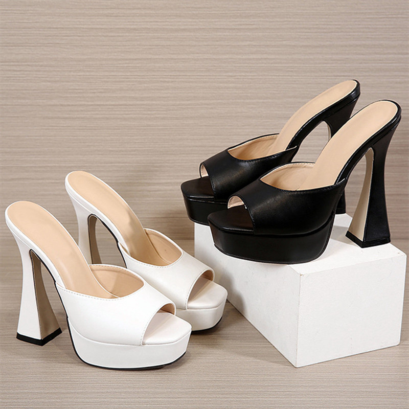 Heel Super Summer High Platform 13cm Peep Sexy Slippers Square Heels Open Toe Design Sandals for Women 2e95 s 801