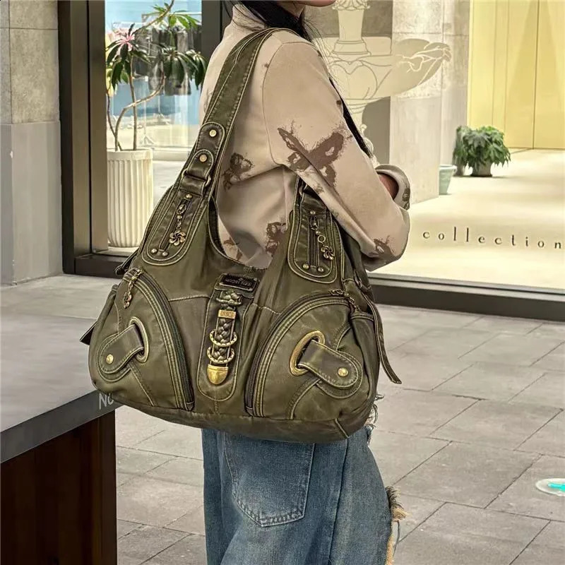 JIAERDI Retro Brown Y2k Handbag Womens Retro Subculture Leather Large Capacity Shoulder Bag Harajuku Womens Fashion Handbag 240902