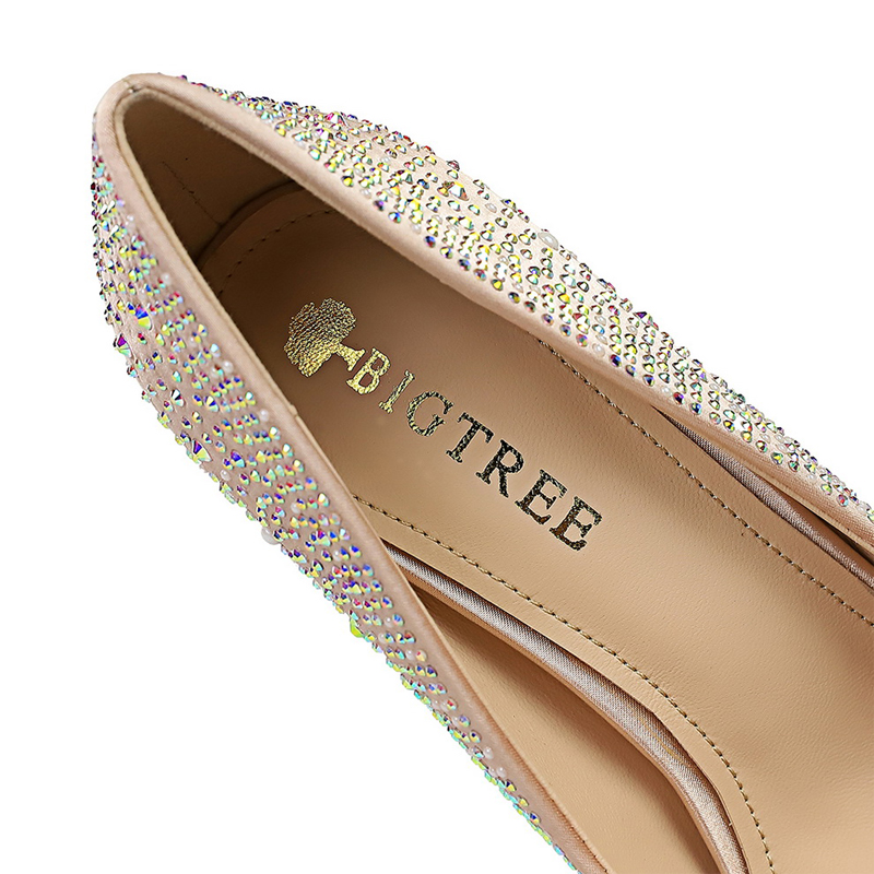 BIGTREE Shoes Sparkle Rhinestones Women Pumps Luxury High Heels Satin Women Shoes Fashion Wedding Shoes Metal Heel Stiletto 2023