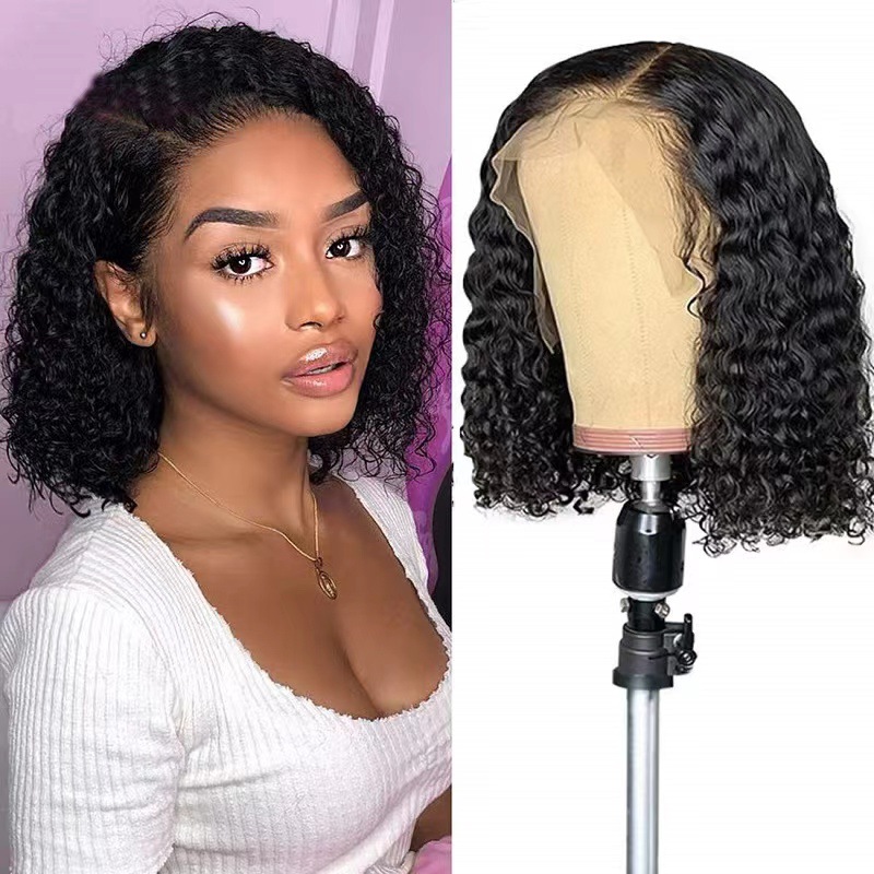Factory wholesale Curly Short Bob HD Lace Frontal Human Hair Wigs Deep Water Wave Lace Front Wig 5x5 Closure Glueless synthetic wigs