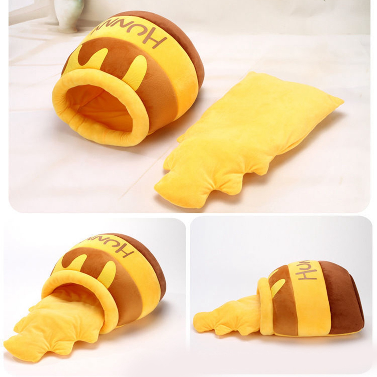 Cat Cave Bed Warm Soft Removable Cushion Honey Pot Shape Cute Pet Bed House For Puppy