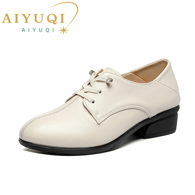 British AIYUQI Style 2024 Spring New Genuine Leather Lace-up Non-slip Mom Casual Shoes Women 75e4