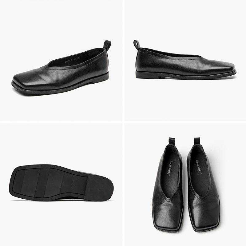 Chunky BeauToday Loafers Women Genuine Leather Slip On Horsehide Square Toe Lady Solid Flats Casual Shoes Handmade 28078 e3b3