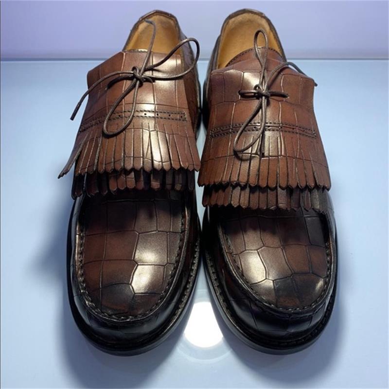 Men's handmade PU solid color fashion trend all-match business classic tassel round toe low-heel casual shoes ZQ0323