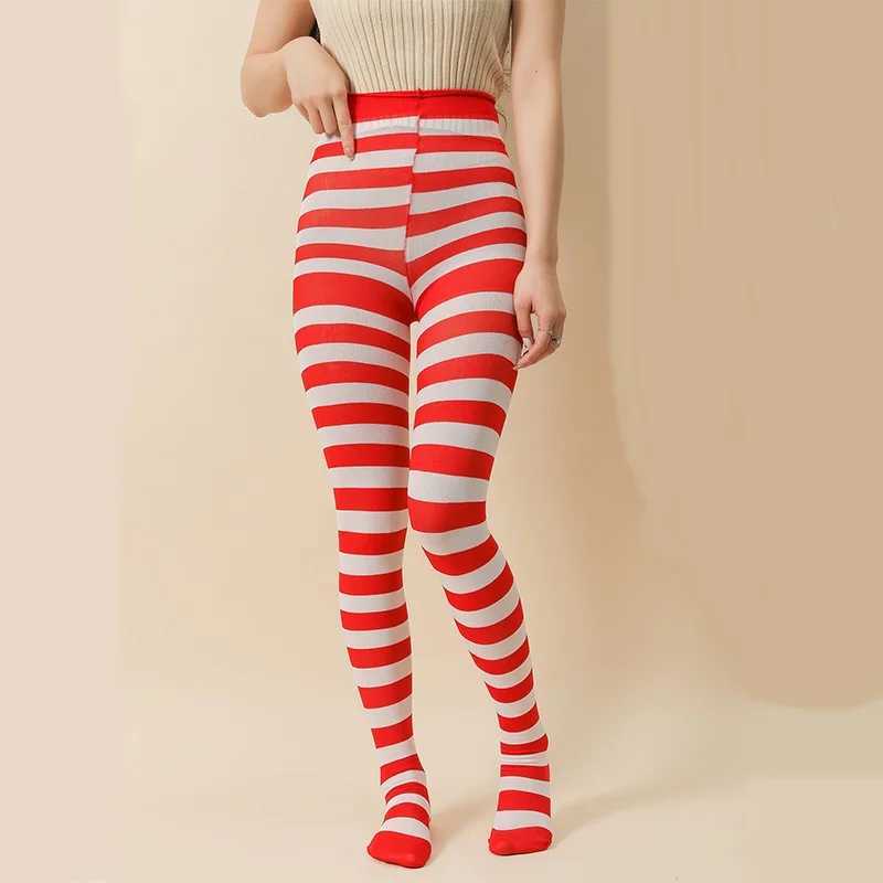 Socks Hosiery Goth Style Punk Women Striped Pantyhose Rainbow Long Tights Hallown Christmas High Waist Cosplay Stocking Elastic Slim Legging Y24083306