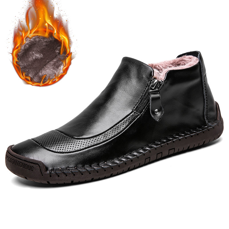 Male Split Leather Outdoor For Snow Dress Ankle Boots Warm Short Plush Fur Winter Men Warming Shoes df2e
