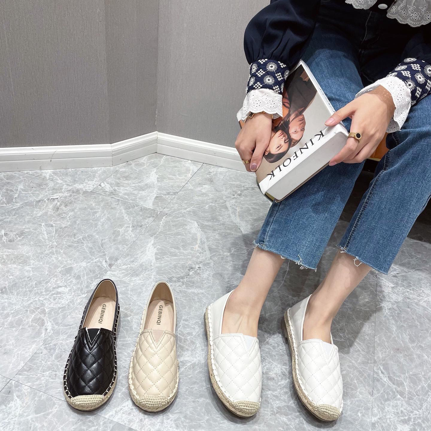 2022 Delicate Fisherman Shoes Woman Quilted Espadrilles Shoes Stiching Rubber Flats Women Oxfords Leather Sneakers Femme Loafers