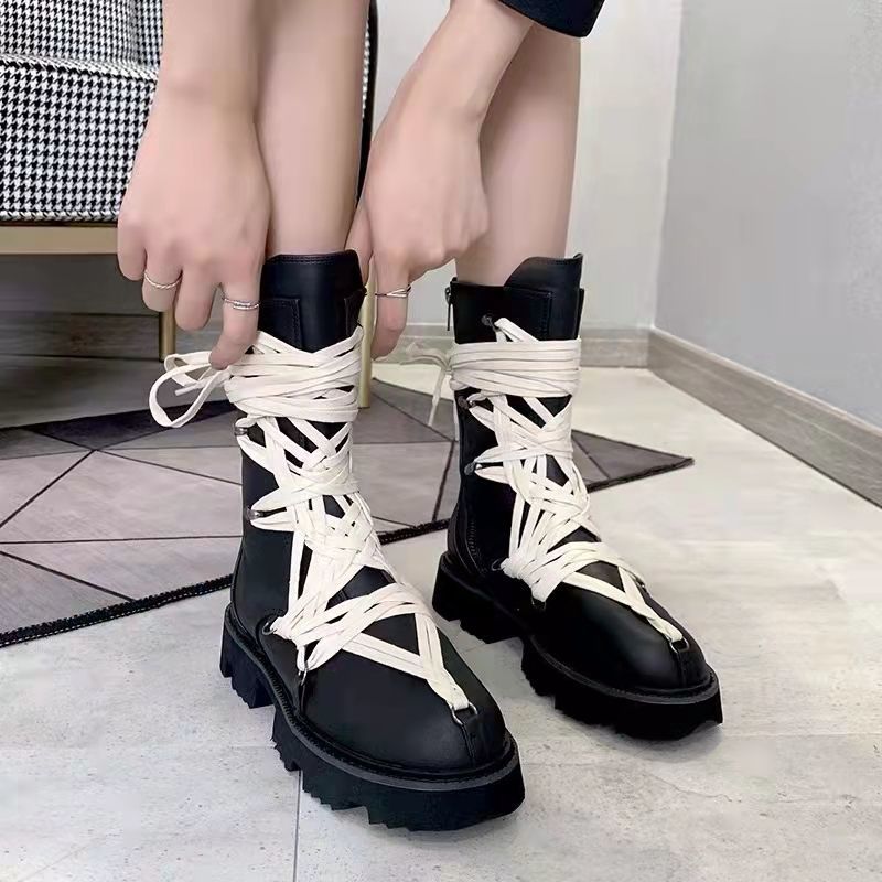 straps New Black Thick Base Cloth Mid-Top Men Fall British Trend Hight-Top Korean Casual Men's Shoes New Boots 3a29 's