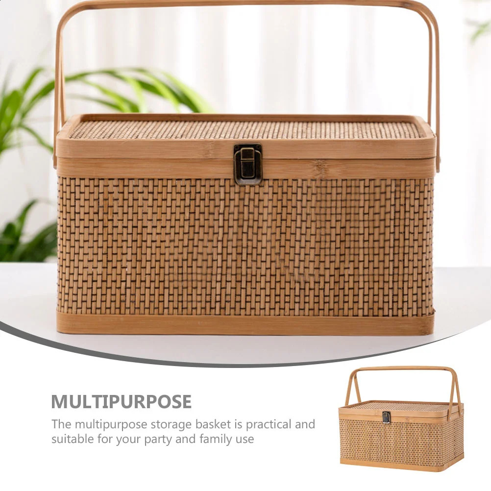 Reward bamboo storage basket home weaving decoration gift packaging fruit Lided kitchen willow egg packaging 240902