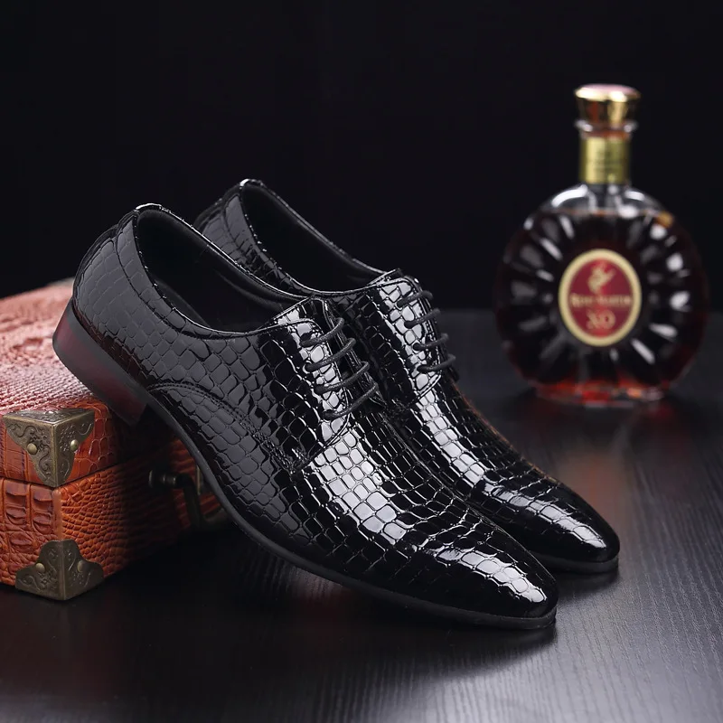 Grain Mens Dress Shoes Slip-On Oxfords Leather Shoes Pointed Toe Formal Business Shoes Plus Size Casual Flats K260328