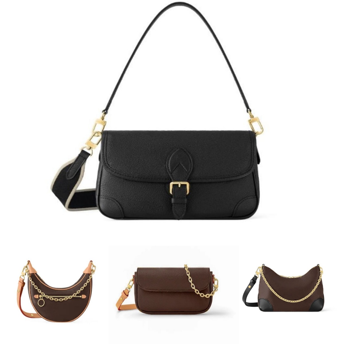 Old Flower Embossed Shoulder Bag Brown Crossbody Bag Chain Designer Wallet Women Crescent Bag Luxury Dumpling Bag Black purse Chain Handbag Quick Shipping