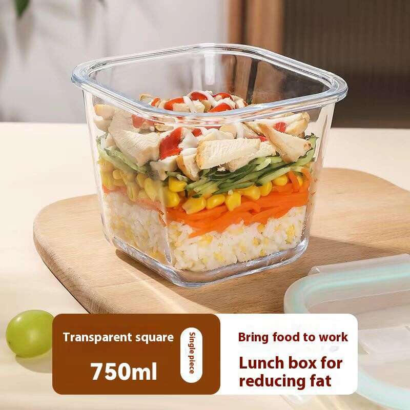 Glass soup household use, sealed square microwave oven heating, bowl office workers, adult lunch box with lid for preservation