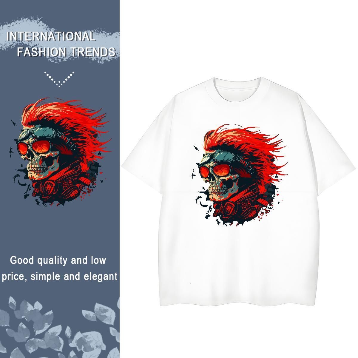 2024 DIY T Shirts Women 230g Pure Cotton Crew Neck Daily Outfit skull Womens Tshirts Unisex DIY Printed Tops
