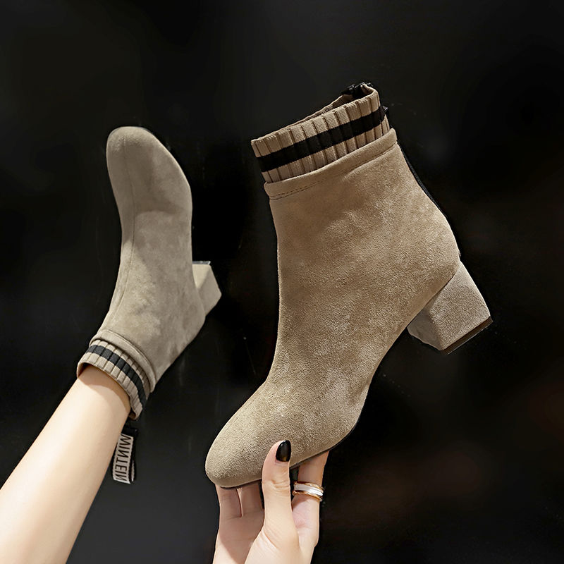 Fashion Women Ankle Boots Thick Heels Shoes Female Newest Pointed Toe Ladies Shoe Brand 2021 Boot Woman Zipper Super High789