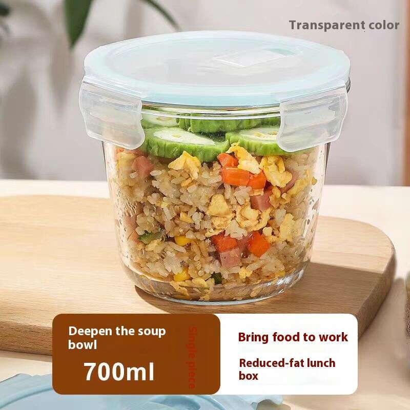 Glass soup household use, sealed square microwave oven heating, bowl office workers, adult lunch box with lid for preservation