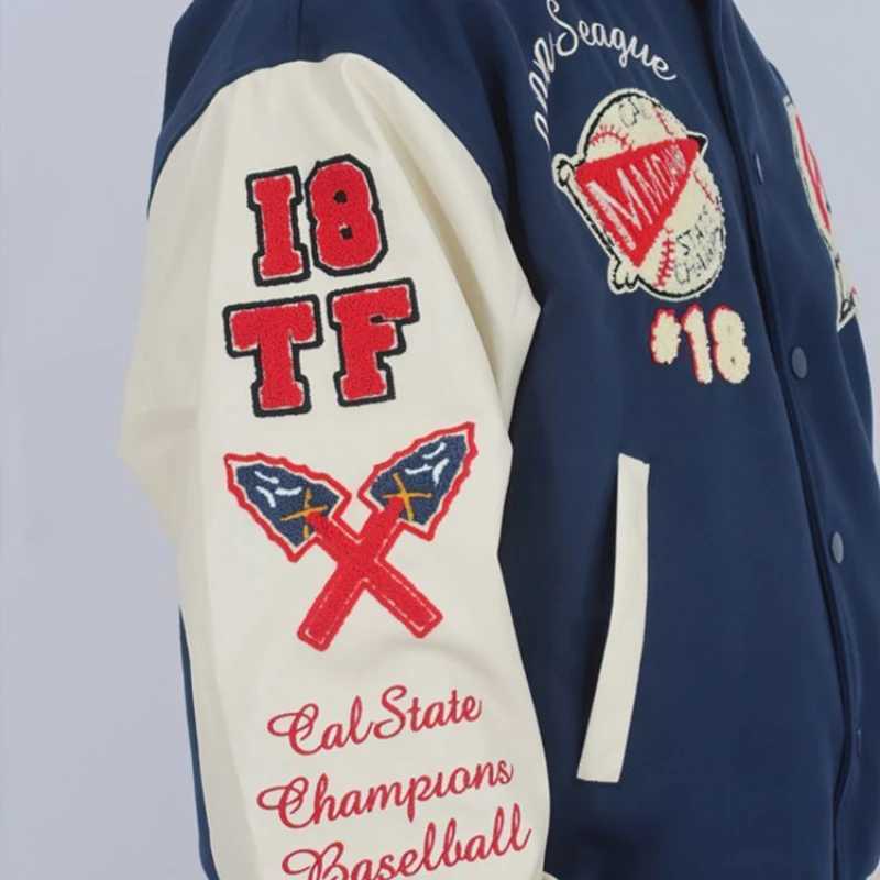 Men's Jackets Strt Flocking Embroidery Jacket Men Women Hip Hop Loose Baseball Jackets Fashion Patchwork Outwear Unisex High Strt 2023 L261016 - view 5