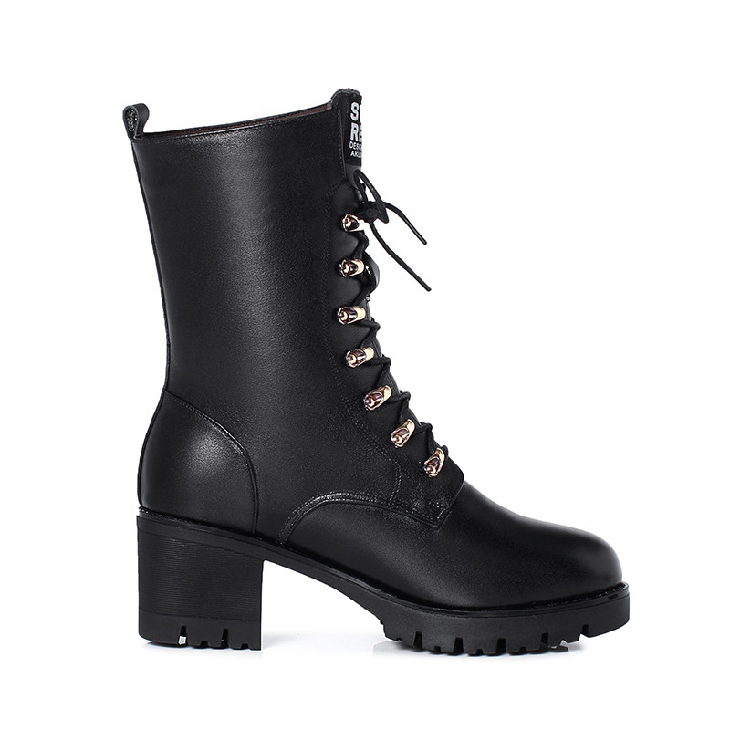 Winter AIYUQI Mid-calf Studded Women Marton Genuine Leather Large Size 43 Wool Warm Motorcycle Boots cd16