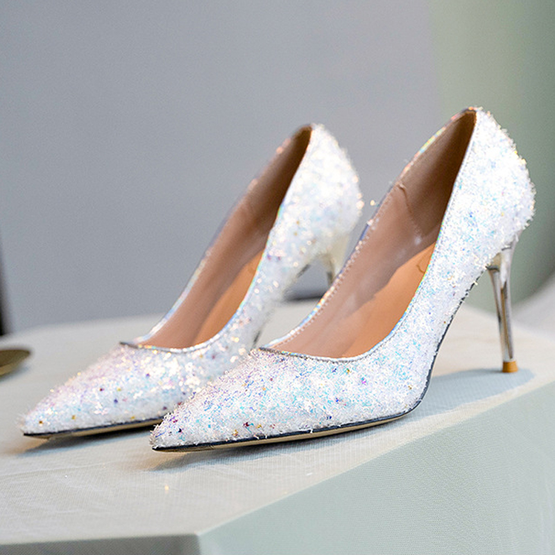 Shoes 2022 Summer ebbe6 Paillette Ladies Stiletto High Heels Woman Party Club Pumps Gold Sexy Glitter Pointed Toe Femme Traf Escarpins