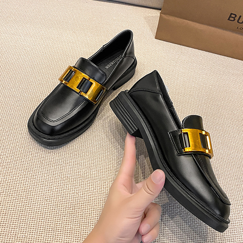 Plus Size 34-43 Oxford Shoes Woman Metal Chain Rubber Flats Platform Thicken Bottomed Loafers Femme Low Heels Sneakers Moccasins