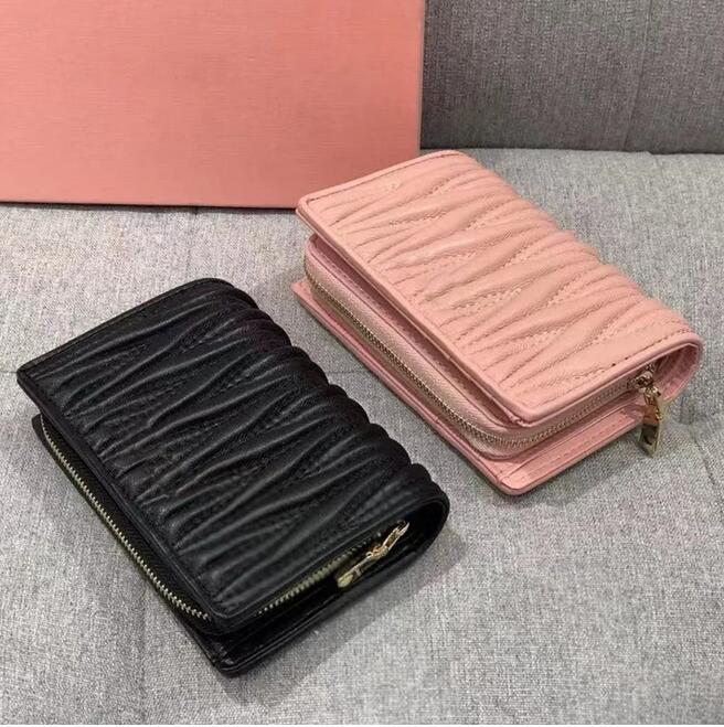 Woman Short Wallets Card Holder Designer Mini Purses Black Pink New Ladies Fashion Pleated Wallet Coin Purse Zipper Hand Bag
