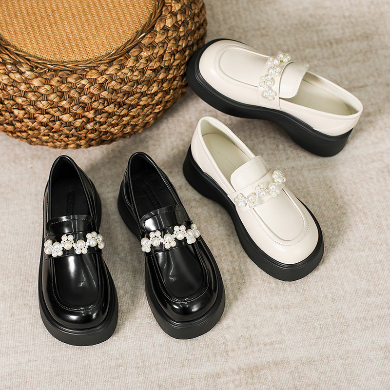 2025 NEW Loafers AIYUQI Ladies Spring New Round Toe Slip On British Style Retro Pearl Platform Shoes Women b